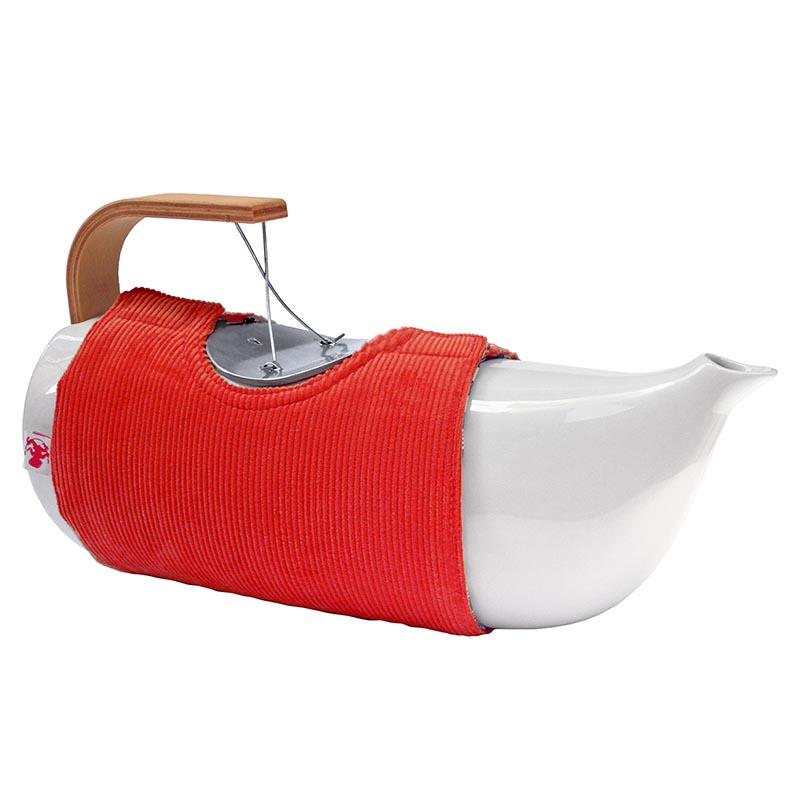 housse pour théière en coton matelassé rouge toucher velours- tsé tsé