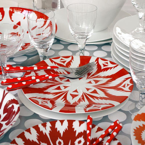 service de table en porcelaine, à motifs graphiques rouges - tsé tsé